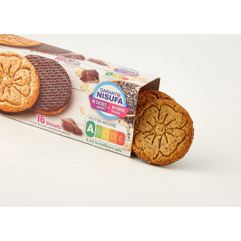 Biscuits de Son d'Avoine Nappés de Chocolat Dukan, 4 sachets de 50 grammes  